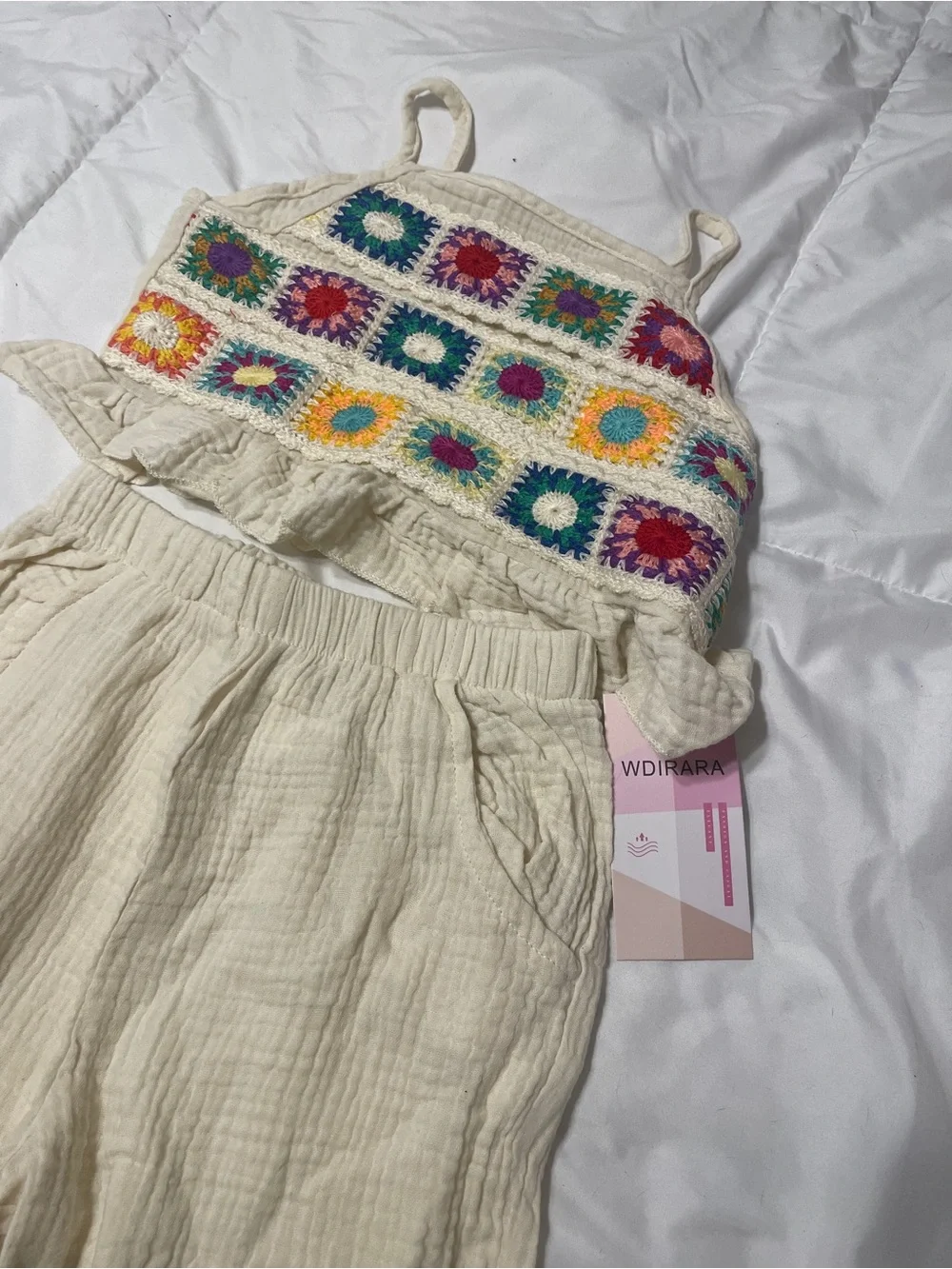 H&M Cream Kids One-Piece with Multicolor Crochet Accents